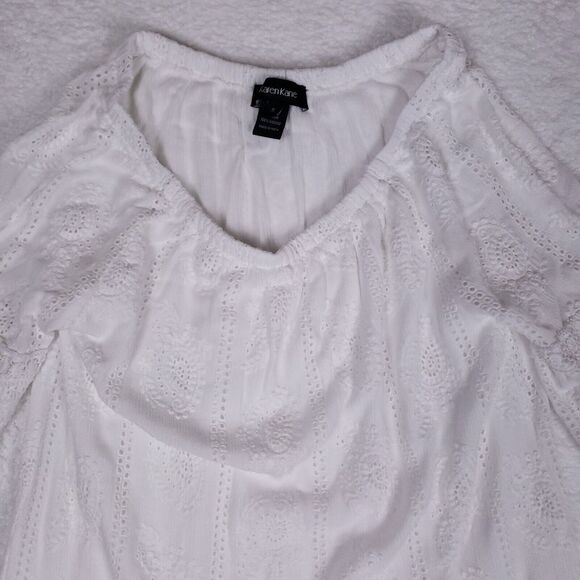 Karen Kane Boho Peasant Dress White Eyelet Lace Flowy Cottagecore Womens Small‎ - Picture 2 of 11